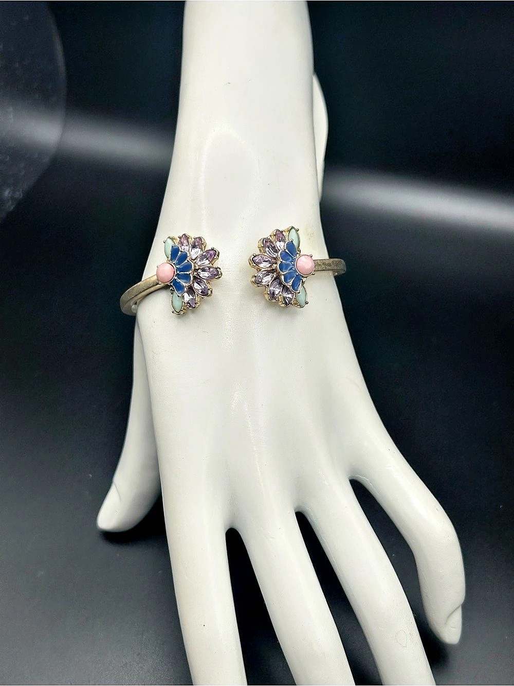 Talbots Floral Cuff Bracelet in Gold & Blue Like New